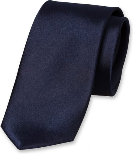 E.L. Cravatte Smalle Stropdas - Donkerblauw - 100% Satijnzijde
