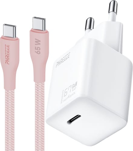 65w oplader met kabel - usb C snellader - Oplaadstekker - usb C naar usb C - 1 meter - Roze