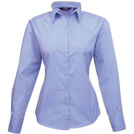 Premier Dames/Dames Popeline Blouse met Lange Mouwen (Middenblauw)