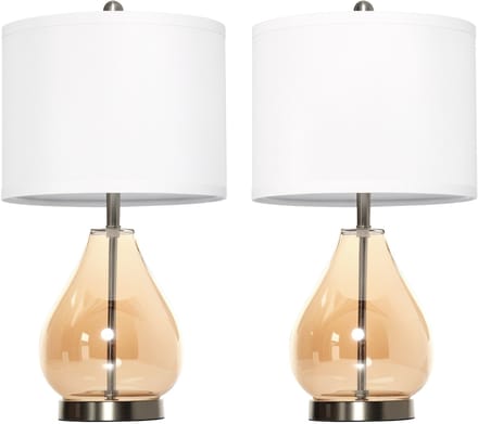 HOMCOM-Nachttischlampe--Ø30 x 56H cm-Weiß+Silber+Bernstein