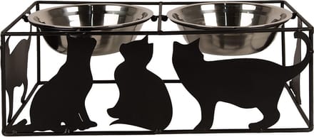 Clayre & Eef Voerbak Kat 2x500 ml Zwart Metaal Katten
