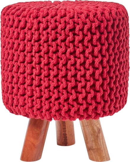 Homescapes Gebreide Voetenbank 42cm Hoog Rood