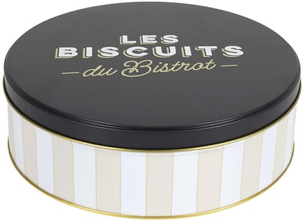 Cook Concept Koektrommel Les Biscuits - beige/zwart - 22 x 7 cm - 1700 ML - bewaarblik met deksel - metaal - rond