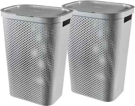 Curver Infinity Recycled Wasmand met deksel - 60L - 2 stuks - Grijs