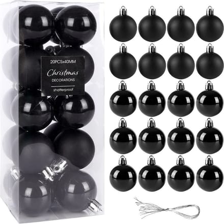 Kerstballen Set Zwart Onbreekbaar 4 cm 20 stuks - Kerstdecoratie