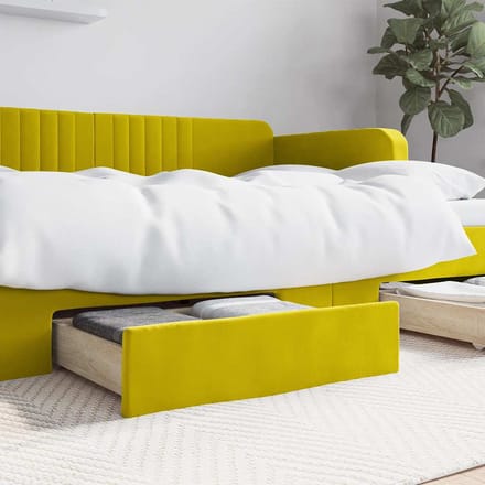 vidaXL - Bedlades - 2 - st - bewerkt - hout - en - fluweel - geel