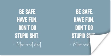 Poster Kinderen - Quotes - Mama - Be safe have fun. Don't do stupid shit - Mom and dad - 40x20 cm