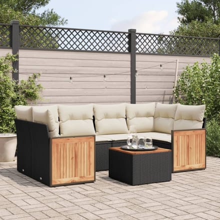 vidaXL - 7-delige - Loungeset - met - kussens - poly - rattan - zwart
