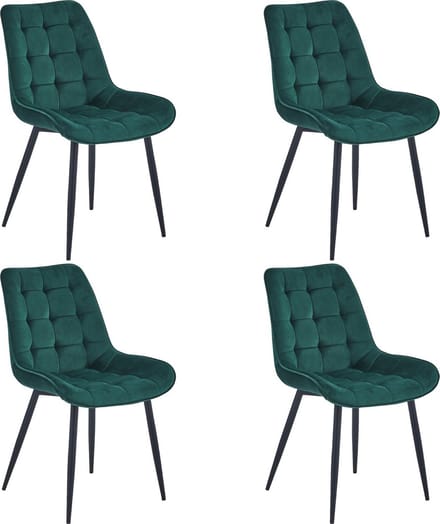 Colenis® - Quadra Eetkamerstoel - Set Van 4 - Groen - Fluweel - Industrieel