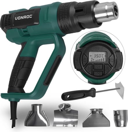 VONROC PRO Heteluchtpistool – 2000W – LCD display – 650°C – 500L/min – Incl. accessoires