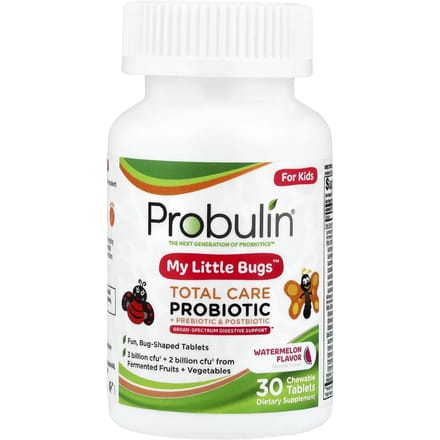 Probulin, voor kinderen, My Little Bugs, Total Care Probiotic + Prebiotic en Postbiotic, Watermeloensmaak, 30 kauwtabletten