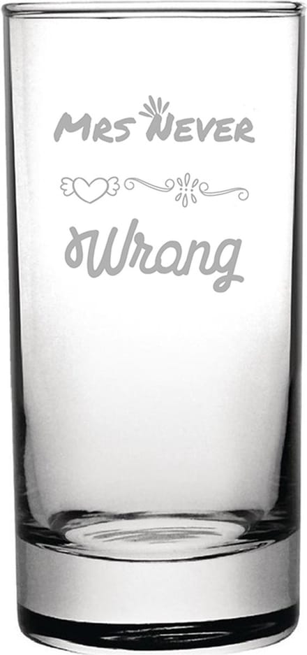 Gegraveerde longdrinkglas 28,5cl Mrs. Never wrong