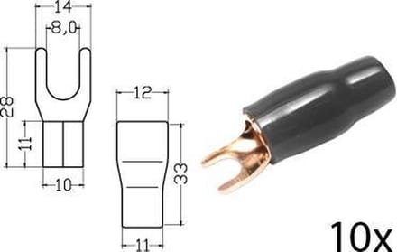 Kabelschoen   vork  verguld zwart 35mmÂ² diam 8mm
