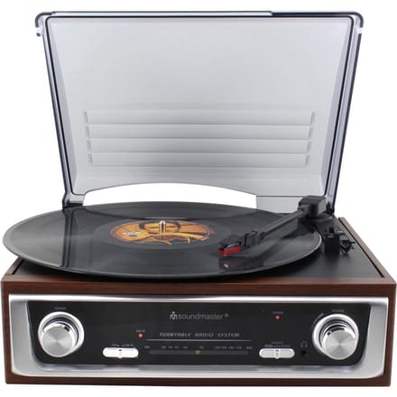 Soundmaster PL196H - Nostalgische platenspeler met radio en ingebouwde speakers
