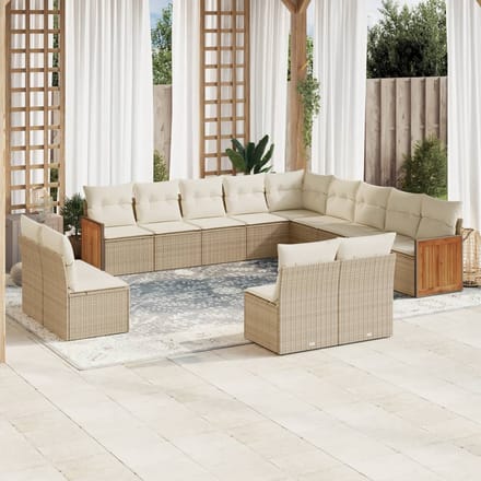 vidaXL - 13-delige - Loungeset - met - kussens - poly - rattan - beige