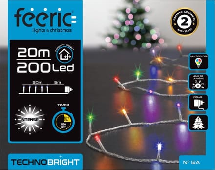 Feeric lights Kerstverlichting - gekleurd - 20 meter - 200 led lampjes - transparant snoer