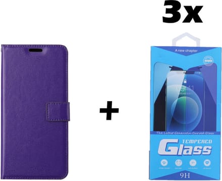 iPhone 6 Plus / 6s Plus Telefoonhoesje - Bookcase - Ruimte voor 3 pasjes - Kunstleer - met 3x Tempered Screenprotector - SAFRANT1 - Paars