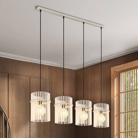 Globo Hanglamp Gorley, wit/zandkleurig, 4-lamps, 110 cm, glas, E27