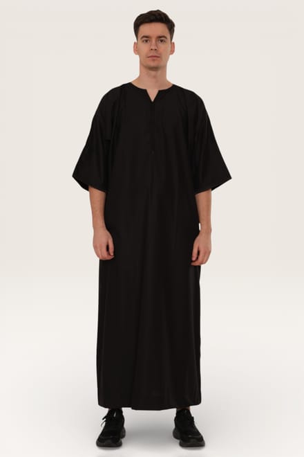 Heren zwarte Ramadan Marokkaanse Gandoura Thobe Robe Djellaba Eid Jubba LFS-TT-006