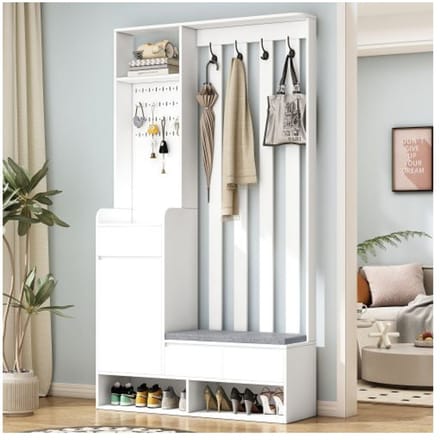 Armoire à chaussures - MUVOE - Moderne - Blanc - H180/B100/T35 cm - Multifonctionnelle blanc