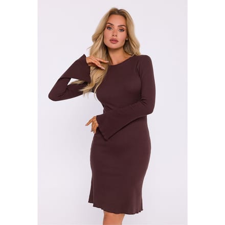 Ribbed Flare Knit Dress - Braun / S/M