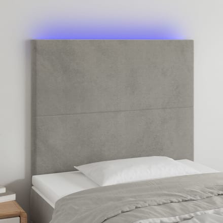 vidaXL - Hoofdbord - LED - 80x5x118/128 - cm - fluweel - lichtgrijs