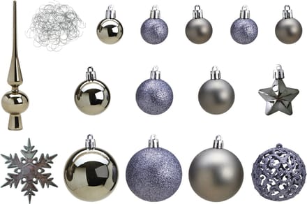 Kerstballen - 110x stuks - met piek - grijs - kunststof - 3-6 cm