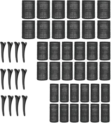 Haarrollers Set - Zelfgrip Haarrollers zonder Warmte - Styling Kapsalon - Krulspelden - 48 Stuks - 3 Maten - Zwart