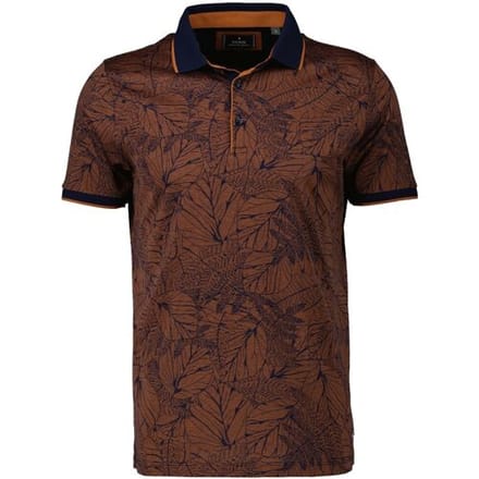 Ragman Polo Mercerized Cotton Fantasy Leaf Pattern Oker-Blauw / male