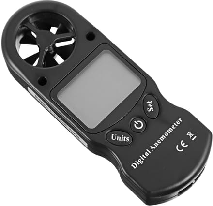 Digitale Windmeter - Temperatuurmeter Hygrometer - Luchtstroom Meten - LCD Achtergrondverlichting - 11.5 x 4.3 x 2 cm - Zwart