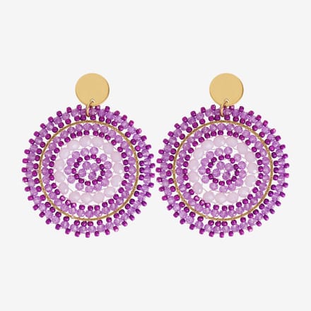Eleganza Purple Beads Round Earrings Gold