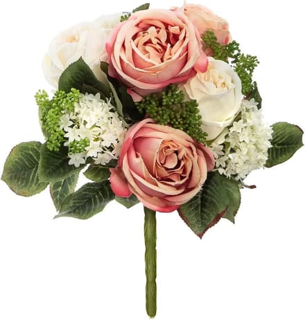 Atmosphera kunstbloemen - boeket - wit/roze - rozen - 35 cm