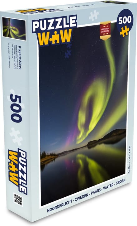Puzzel Noorderlicht - Zweden - Paars - Water - Groen - Legpuzzel - Puzzel 500 stukjes