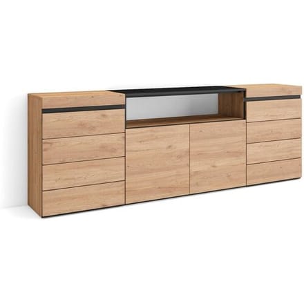 Skraut Home Ladekast, Commode, 214x35x75cm, Voor slaapkamer, kamer, Met opbergruimte, Eiken