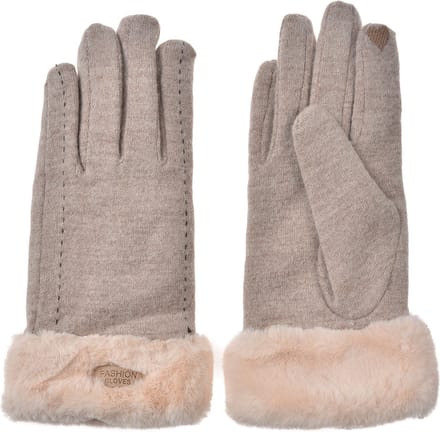 Clayre & Eef Handschoenen met imitatiebont 9x23 cm Beige Polyester