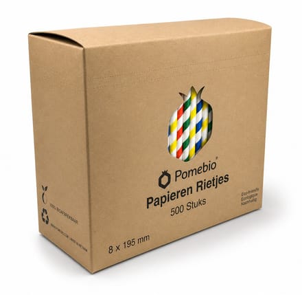Pomebio papieren rietjes - gestreept - 8x195 mm - doos à 500 stuks