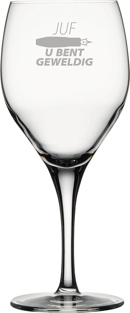 Gegraveerde Rode wijnglas 42,5cl Juf u bent geweldig
