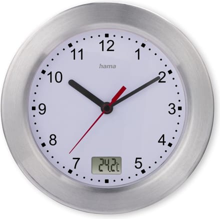 Hama badkamerklok- Mauritius- Wandklok - Thermometer- Aluminium