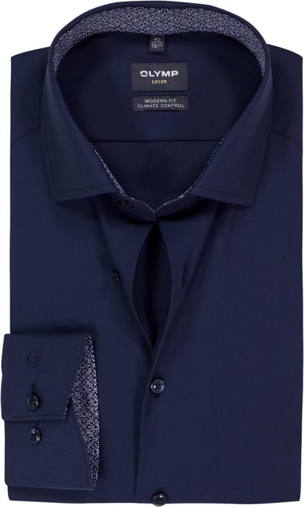 OLYMP 24/7 Luxor modern fit overhemd - twill - marine blauw - Strijkvriendelijk - Boordmaat: 41