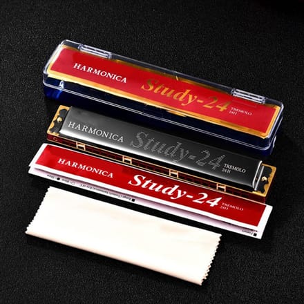 C-Toon Mondharmonica 24 Gaten Hars Spiegel Polijstoppervlak Goede Luchtdichtheid Tremolo Mondharmonica voor Beginner Zilver red