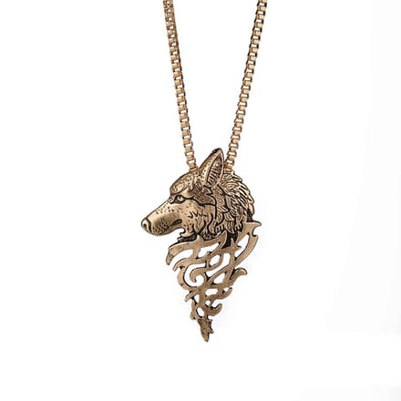 Wolf Kop Ketting Goud - Stoere Mannenketting - 45cm + 5cm Wolven - Pax Amare