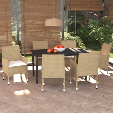 vidaXL - 7-delige - Tuinset - met - kussens - poly - rattan - beige