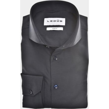 Ledub modern fit overhemd - popeline - donkerblauw - Strijkvriendelijk - Boordmaat: 45