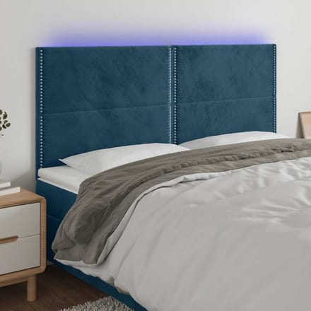 vidaXL Hoofdbord LED 200x5x118/128 cm fluweel donkerblauw
