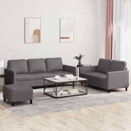 vidaXL - 3-delige - Loungeset - met - kussens - kunstleer - grijs
