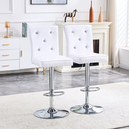 Clruro Barkrukken - 55×42×125 cm - Set van 2 - Verstelbaar - Krokodillenlook Kunstleer - Wit/Chroom