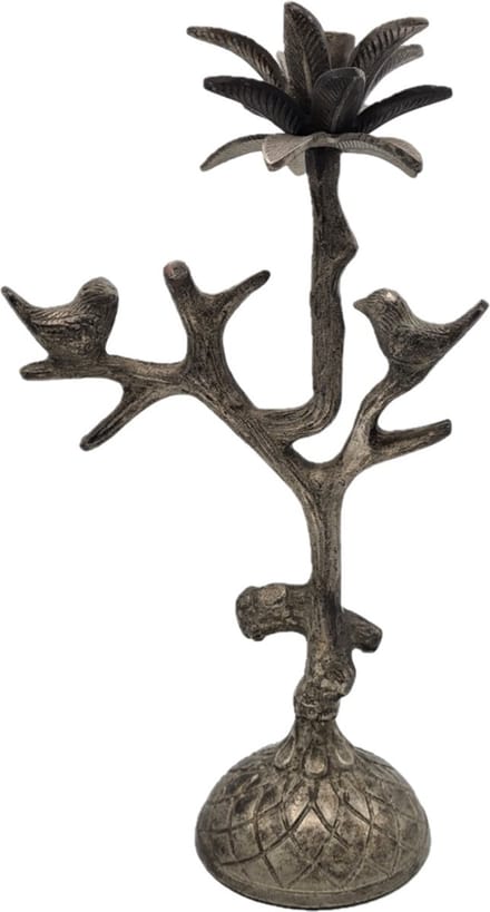 Deco4yourhome® - Kandelaar - Bird - Vogel - Palmboom - Grijs - Silver Antique