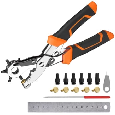 PromoHome Perforator set met 6 maten, dubbele hendel voor leer en riemen