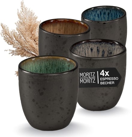 Moritz & Moritz SOLID Koffiekopjes Set - 4-delig Espressokopjes - 70 ml Koffiebeker - Steengoed - Multicolor