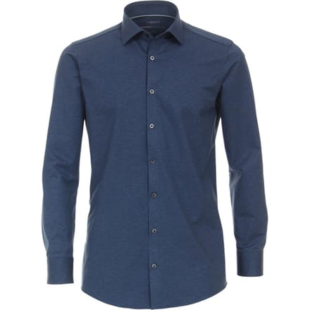 VENTI modern fit overhemd - jersey - blauw - Strijkvriendelijk - Boordmaat: 45